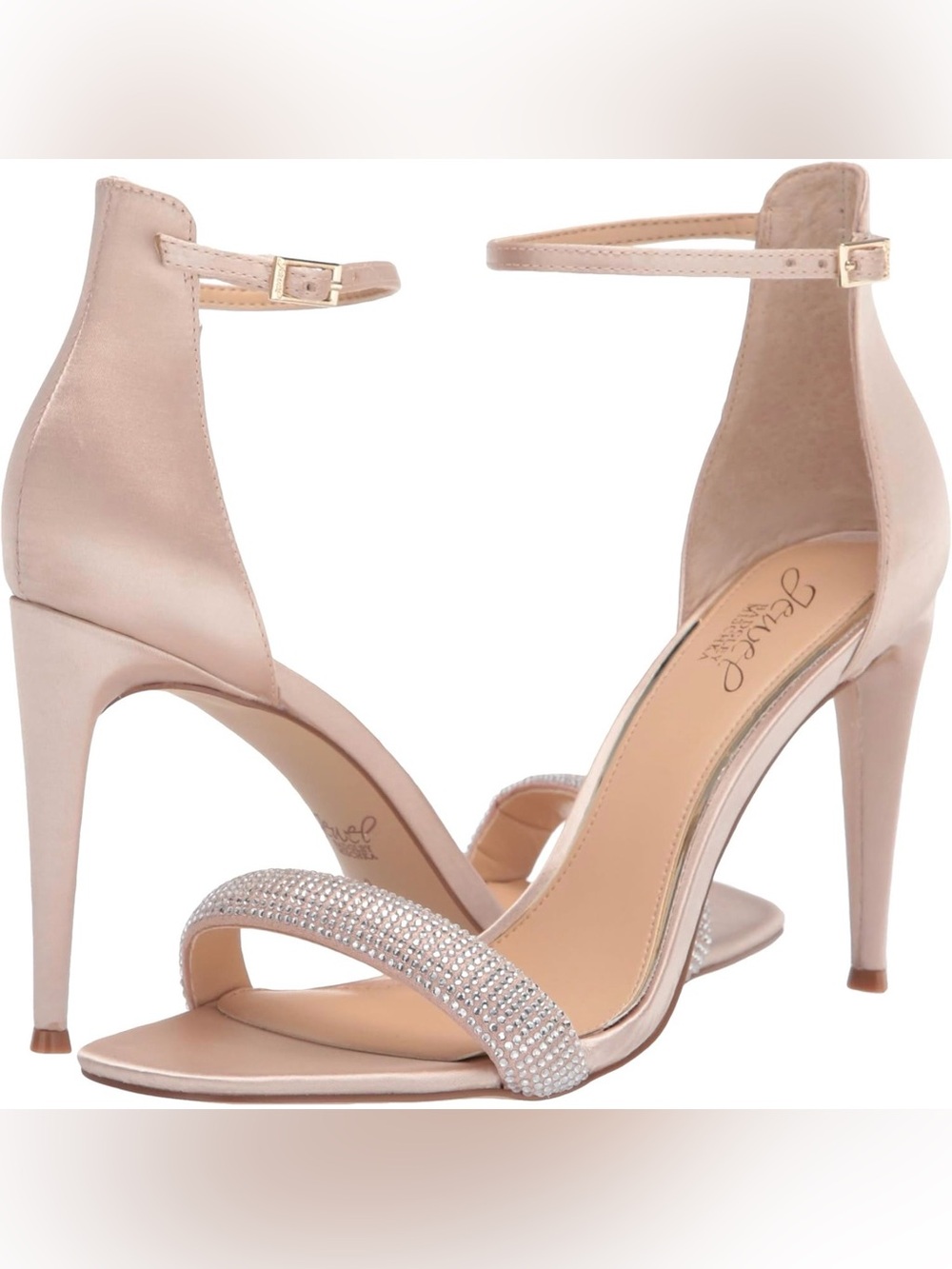 NIB Jewel Badgley Mischka Earlene Champagne Rhinestone Block Heels - Size 10